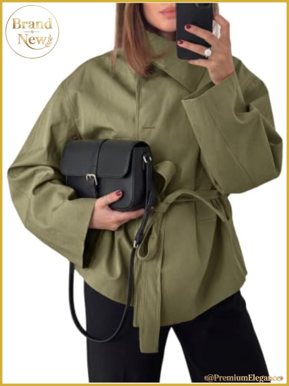 Women's Lapel Collar Self-Tie Waist Belt Trench Coat